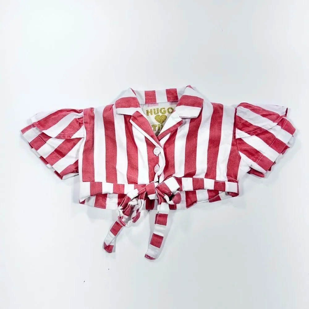 Hugo loves tiki cropped striped ruffle sleeve top 6-12